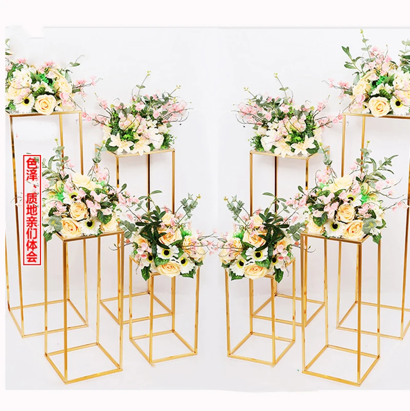 

10PCS Gold Flower Vase Floor Vases Column Stand Metal Road Lead Wedding Table Centerpiece Flower Rack Event Party Decoration
