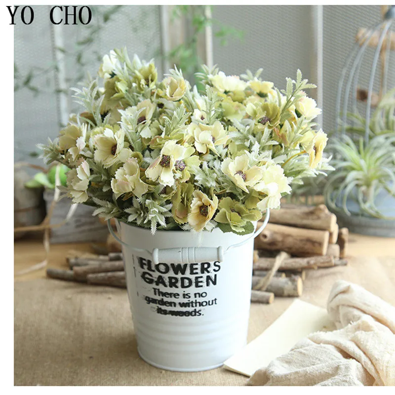 YO CHO Cheap Flower 2pcs 30 Heads Artificial Flowers High Quality Millan Flowers For Home Garden Desktop DIY Decor Fake Flowers YO CHO Cheap Flower 2pcs 30 Heads Artificial Flowers High Quality Millan Flowers For Home Garden Desktop DIY Decor Fake Flowers