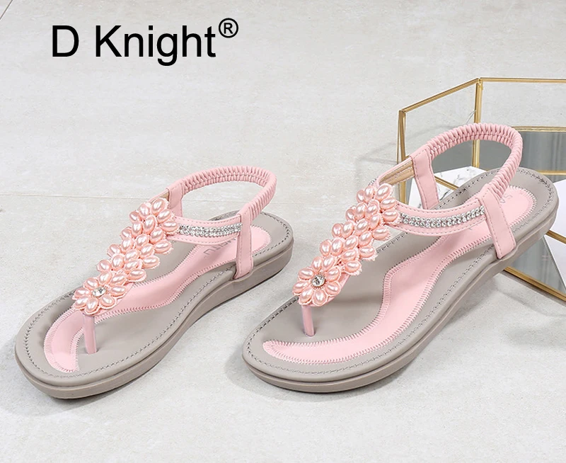 D Knight New women Bohemia Flat Sandals Shoes Woman Rhinestone Flip Flop Crysta Flower Beach Sandals Casual Shoes Big Size 36-42 (6)