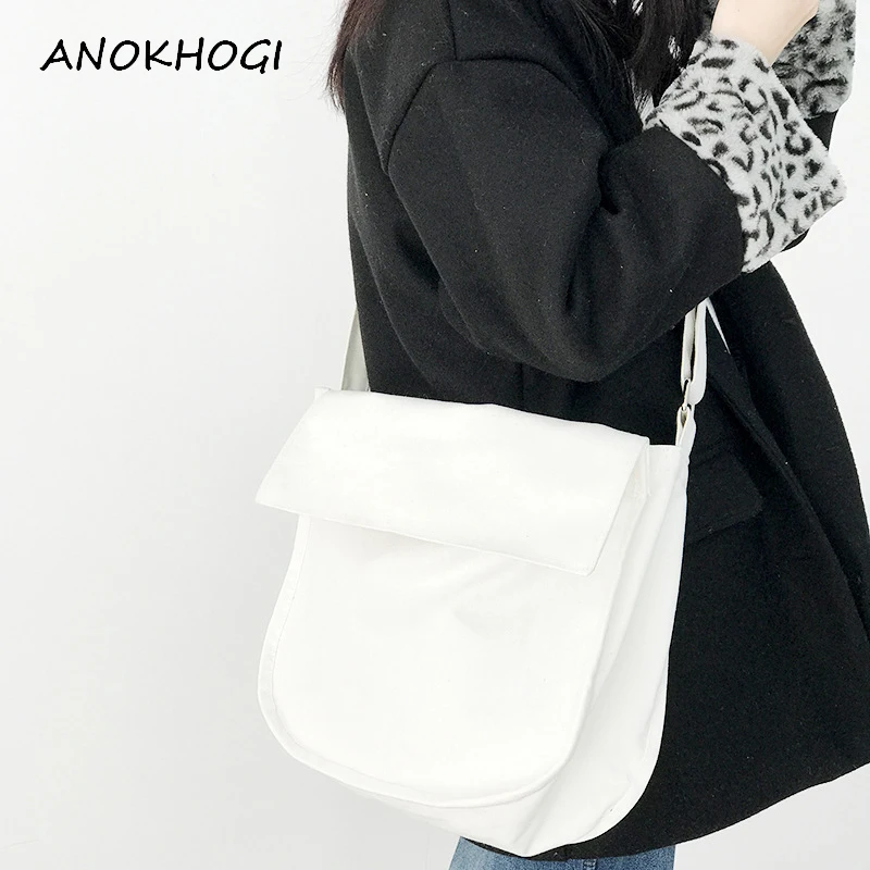 جديد المدرسة قدرة كبيرة الصلبة النساء حقائب كتف الأبيض الأسود Crossbody حقيبة رسل قماش قابل للتعديل الكتب أكياس B232