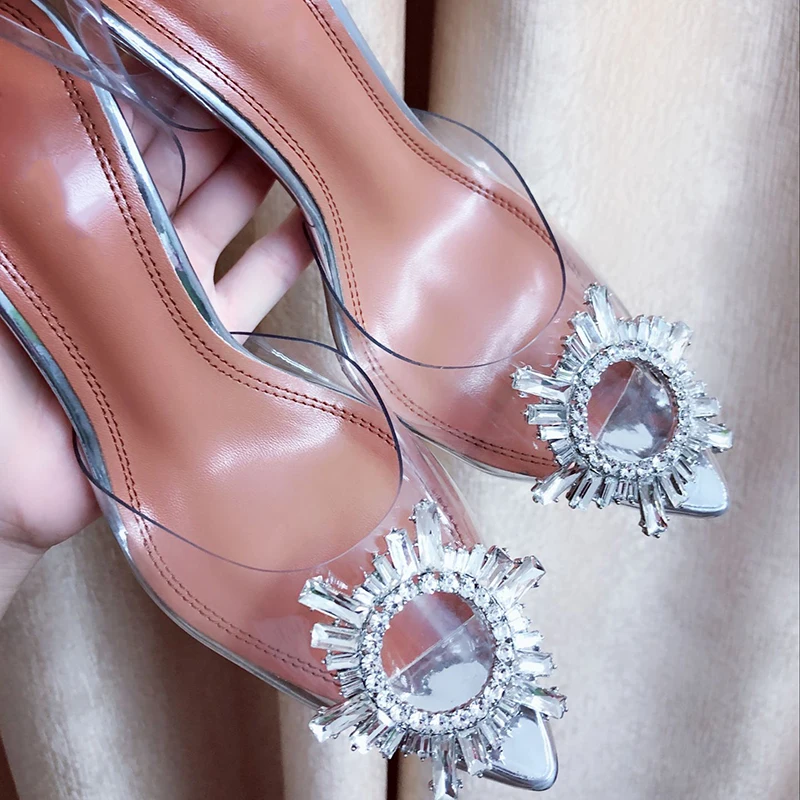 

Transparent high heels 2019new fashion wild stiletto sandals female fairy wind crystal shoes pointed sexy rhinestone jelly shoes