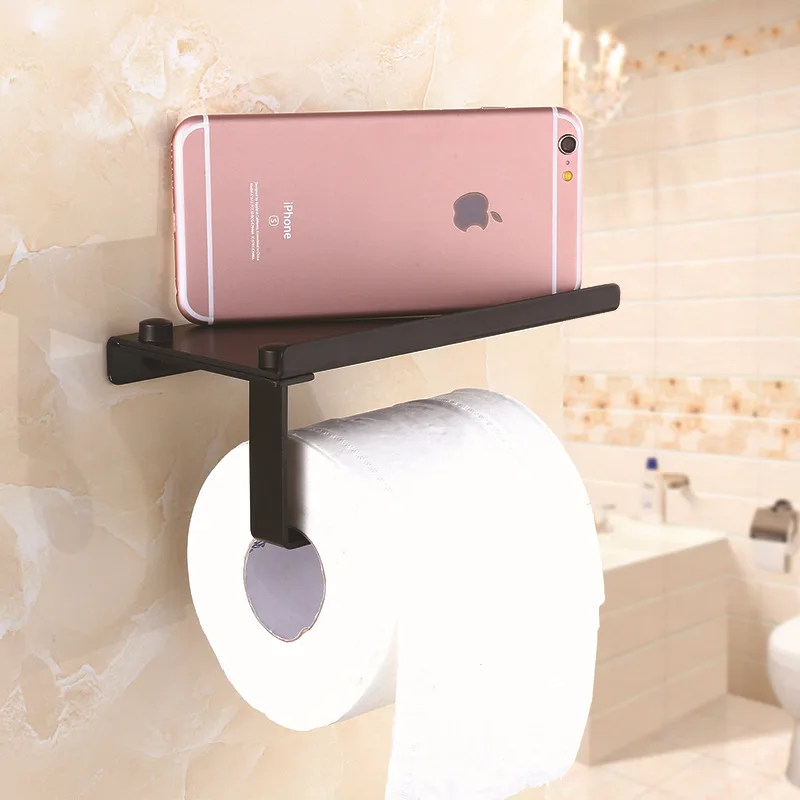 

Concise Wall Mount Toilet Paper Holder Bathroom Fixture Stainless Steel Roll Paper Holders with Phone Shelf With baf