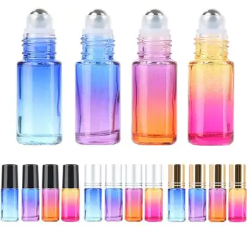 

50pcs/lot 5ML 10ML Refillable Perfume Bottles with Steel Roller Balls Gradient Essential Oil Roller on Empty Bottles For Travel