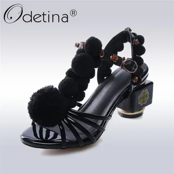

odetina 2019 New Fashion Genuine Leather T-Strap High Heels Summer Shoes Women Luxury Sandals Square Heel Open Toe Big Size 43