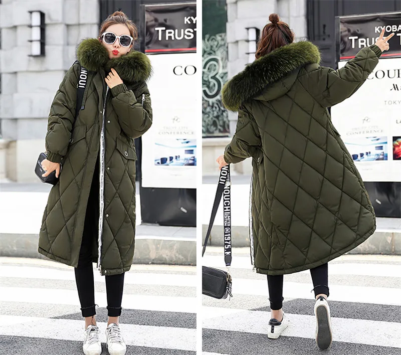 Зимняя женская куртка большого размера, хлопковое пальто, Толстая теплая парка с меховым воротником и капюшоном, тонкая женская верхняя одежда, зимнее пальто DT0390