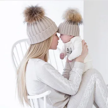 

Baby Cute Winter Warm Knitted Hat Crochet Beanie Mom And Baby 2 Pcs Winter Hats