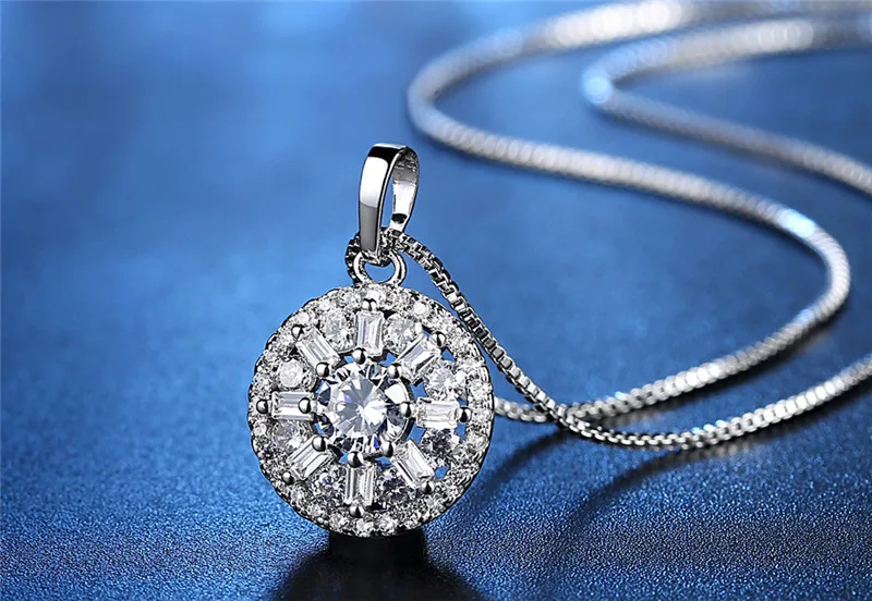 Simple Fashion Jewelry Round Shape Lucky Wheel Necklace AAA Cubic Zirconia Pendant Necklace for Women Wedding Jewelry Gifts N330 (10)