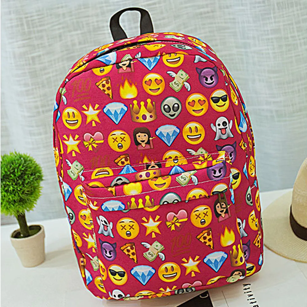 Women Teenage Girl Boy Zipper Emoji Backpack School Bags Fashion