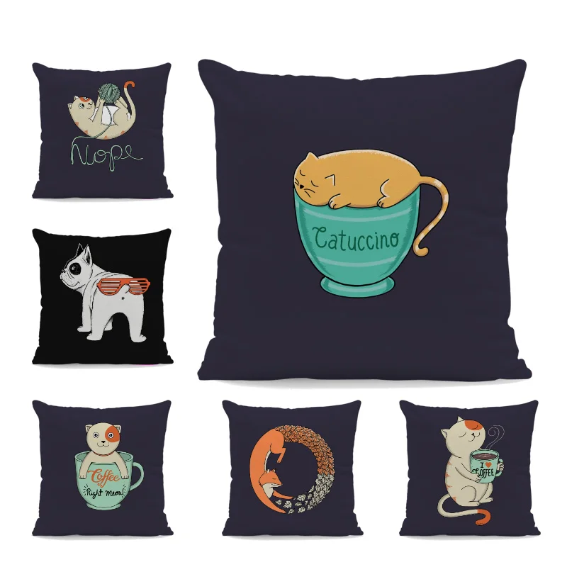 

Cat Fox Squirrel Cushion Cover French Bulldog Sloth Pillowcase Mountain Retro Settee Gift Throw Pillow Case 43-43cm Peach Skin