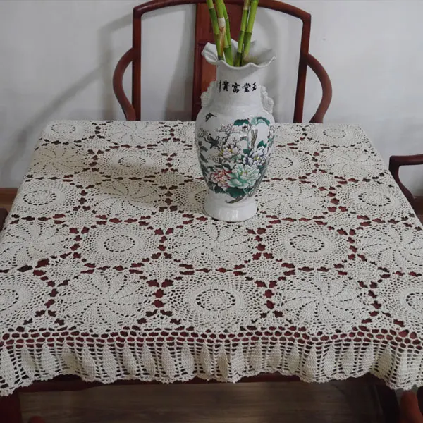 

Crocheted Square Table Cloth / Handmade hook flowers cotton hollow lace / Many Uses Mats pads Cover / Japanese Style