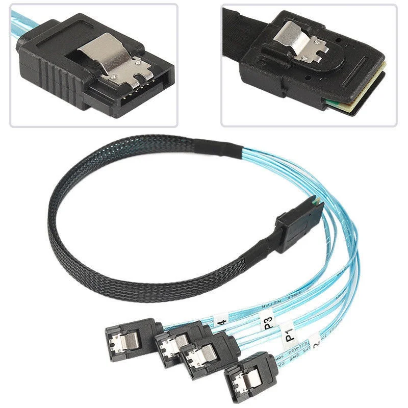 Mini SAS 4i SFF-8643 36 Pin to 4 SATA 7-PIN HD Splitter Breakout Cable Blue V2 для ПК компьютера