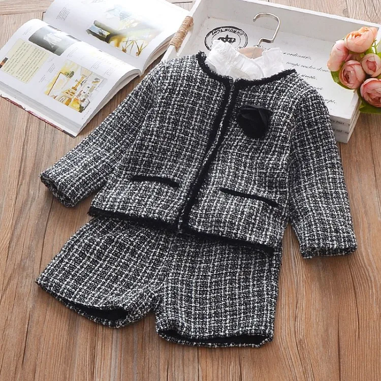 Conjunto de Roupas Jaqueta + Shorts Terno para o Bebê da Boa Traje de Treino Liligirl Crianças Meninas Temperamento Nova Xadrez 2 Pçs Qualidade 2020 13 Liligirl crianças meninas temperamento conjunto de roupas