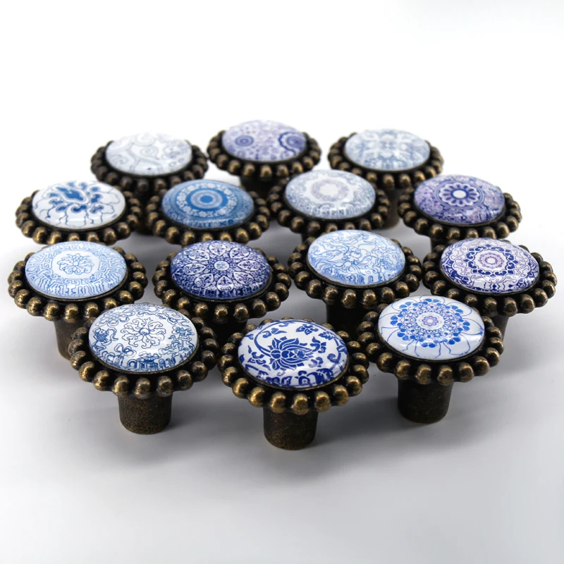 1x Glass Dresser Knob Drawer Knob Pull Handle Crystal Antique Brass