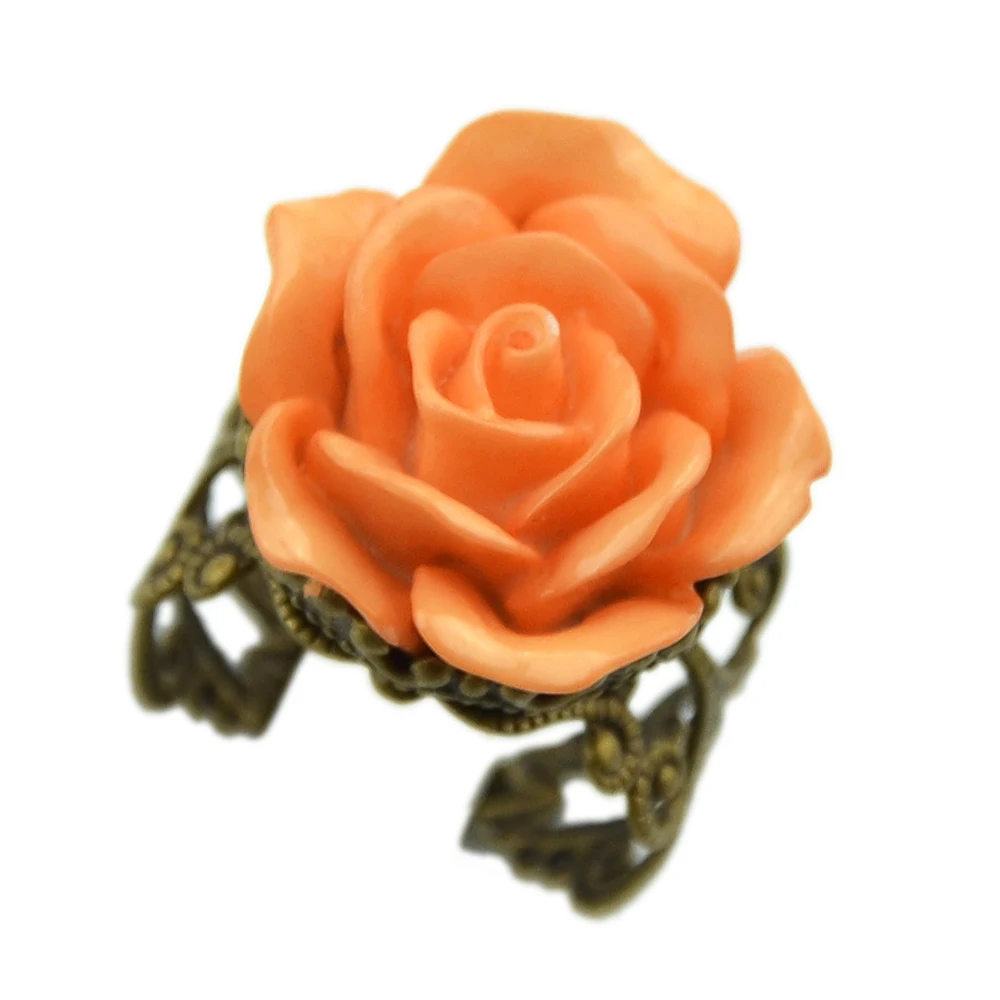 Wonen Accessories Gothic Rings Yellow Rose Resin Vintage Hollow Out Alloy Resizable fashion jewelry | Украшения и аксессуары