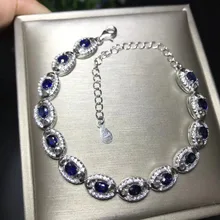 Натуральный голубой сапфир браслет с драгоценными камнями браслет из натурального драгоценного камня 925 серебряный браслет роскошный круглый объемный женский вечерние ювелирные изделия