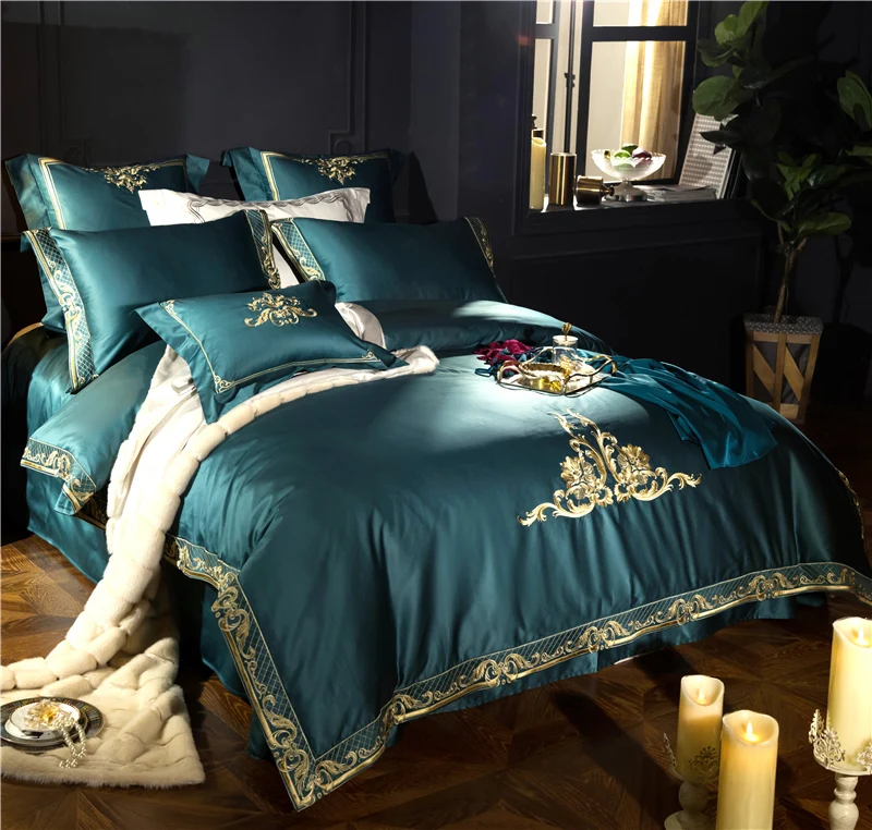 Waliicorners Egypt Cotton European Classics Bedding Set Gold Embroidery Duvet cover Bed Sheet Pillowcases Queen King size 4/6/7Pc 12 6O5A7600