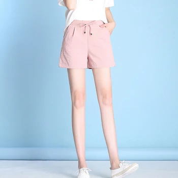 

Summer Linen Shorts For Women 2020 Summer Black White Pink Hot Short Pants Lace-up Casual Woman Loose Pants Femme Pantalon