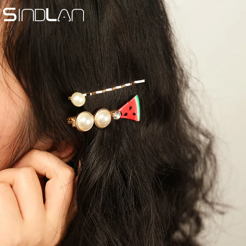 

Sindlan 2PCs Watermelon Strawberry Pearl Hair Clips for Girls Lemon Sunflower Hair Pins Pearl Barrettes Women Hair Accessories