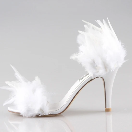 white feather high heels