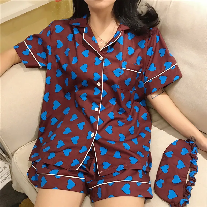 RUGOD горячая Распродажа, корейские женские пижамы, модные пижамы с принтом сердца, женские костюмы Харадзюку с коротким рукавом, 3 штуки, домашние наборы