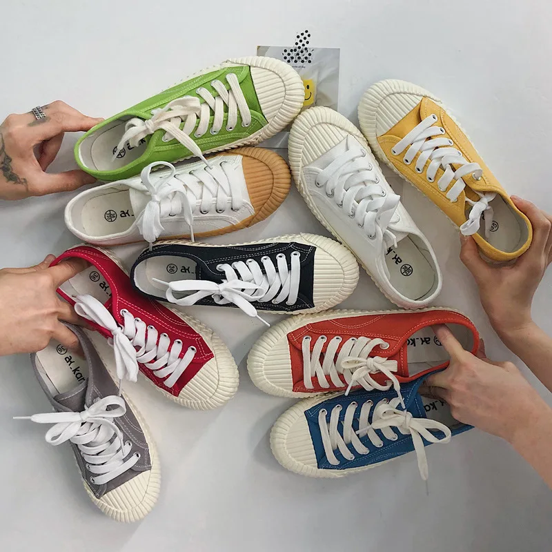 

Ins yellow canvas shoes female tide mountain wind street shoot ginger caramel biscuit shoes retro port wind white shoes