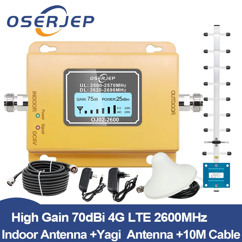 

Gain 70dB Phone Signal Repeater 4G LTE 2600mhz (LTE Band 7) Mobile Signal Booster full set with YAGI antenna /Ceiling Antenna