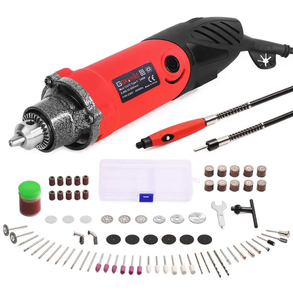  GOXAWEE 82Pcs Electric Drill Mini Rotary Too Kit Multifunctional Power Tool Set with Flex Shaft Ver