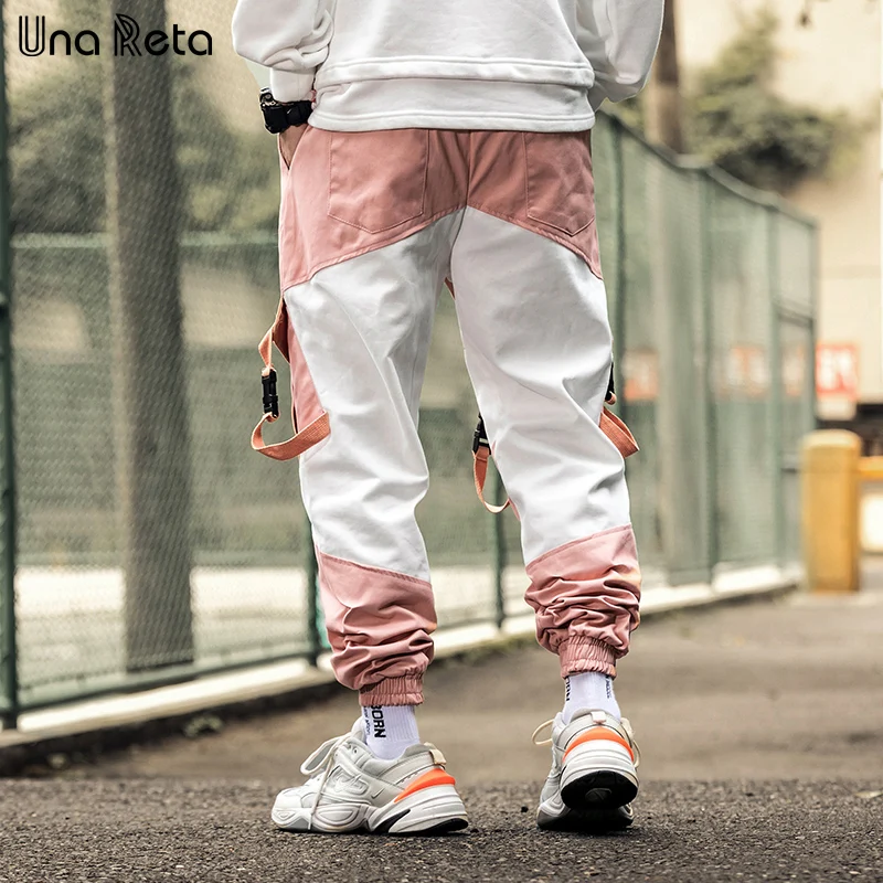 Una Reta Man Pants New Fashion Streetwear Joggers Hip Hop Trousers Men casual Elastic Waist Buckle design Pink Cargo Pants Men