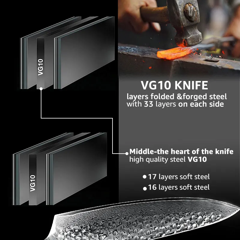  Damascus Chef Knife 8 Inch Kitchen Knife Japanese Damascus Steel VG10 Core 67 Layers Santoku Cleave - 4000035880319