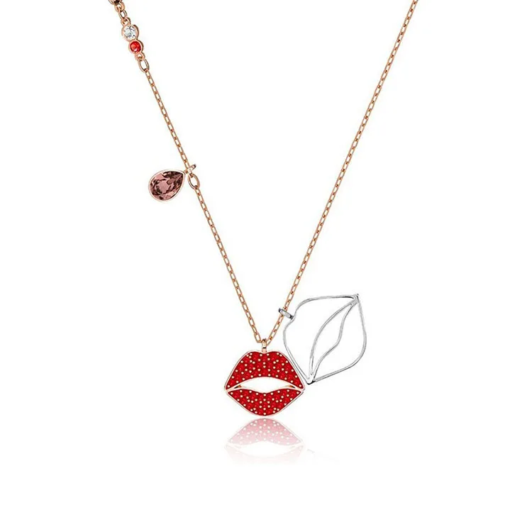 

Drop shipping s925 Sterling Silver Red lips Pendants Female Clavicle Chain Necklaces Choker Pendants Necklaces Women Best Gift