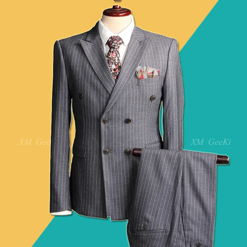 Men Double breasted Suit Men's 3 Piece Business Professional Suits Male