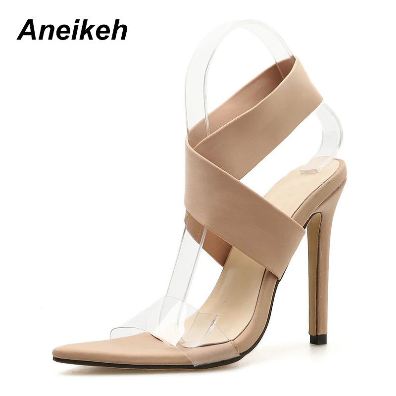 Aneikeh/Новинка; дизайнерские брендовые модные босоножки на высоком тонком каблуке с острым носком; красные свадебные модельные туфли-гладиаторы для невесты