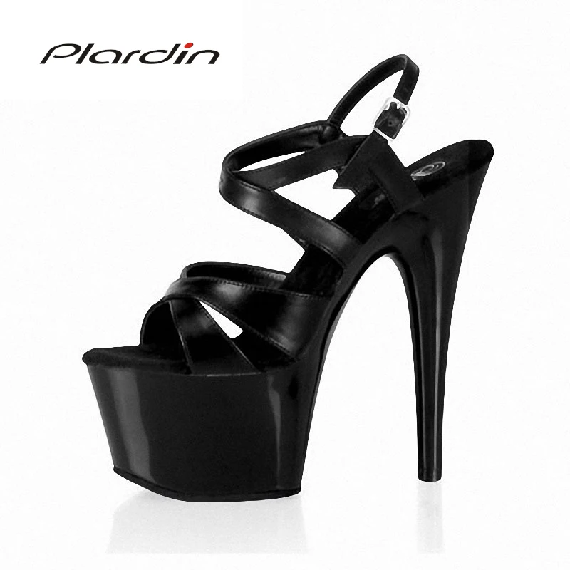 

Plardin Plus Size 35-46 Sexy Concise Shallow 15CM High Heels 5CM Platform Nightclub Wedding Dance Party Buckle Strap Women Pumps