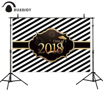 

Allenjoy backgrounds for photography studio Black white stripes gold fireworks bachelor hat backdrop Class of 2018 photocall