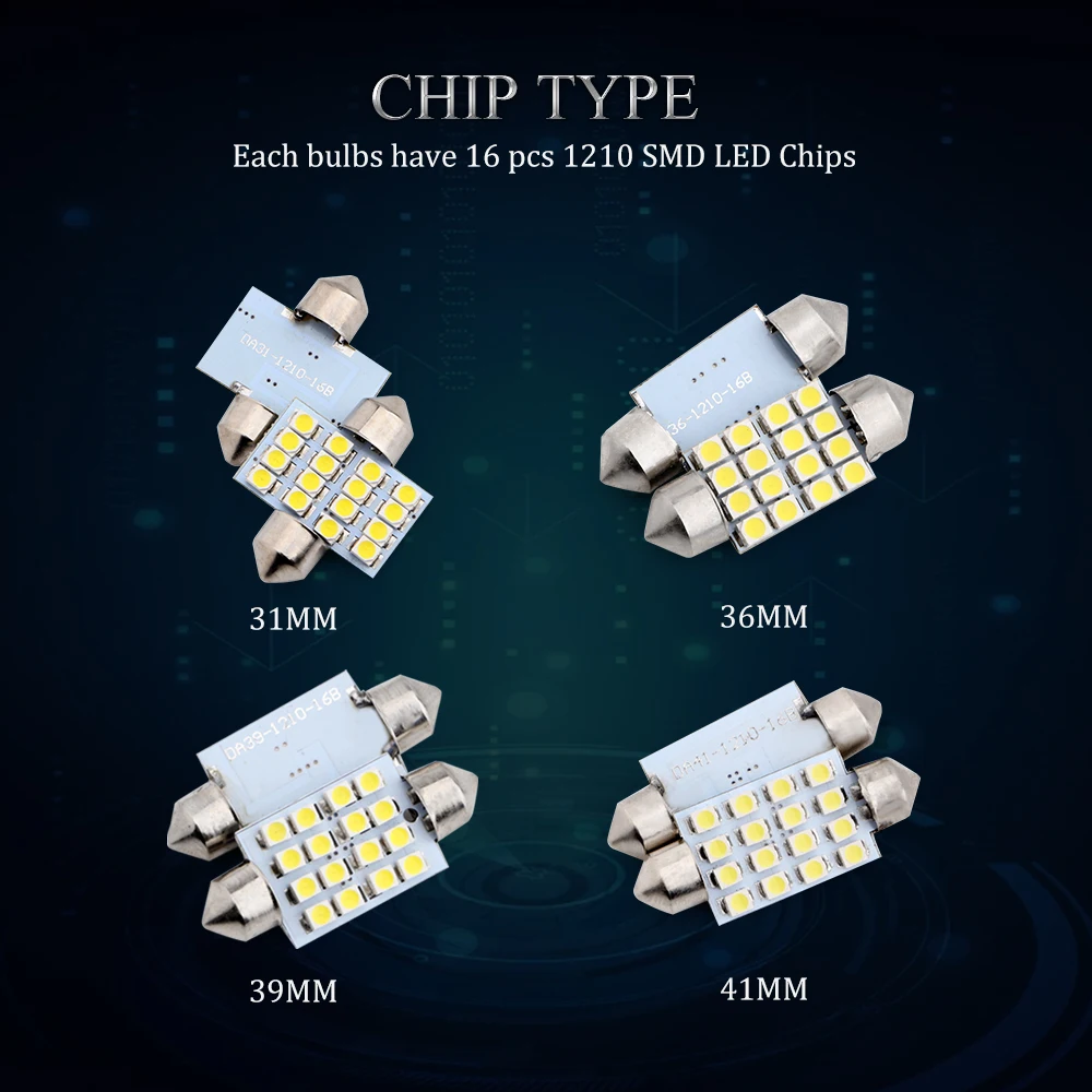 200 шт. C5W 31 мм/36 мм/39 мм/41 мм белый 3528 1210 16 SMD гирлянда купол светодиодный светильник
