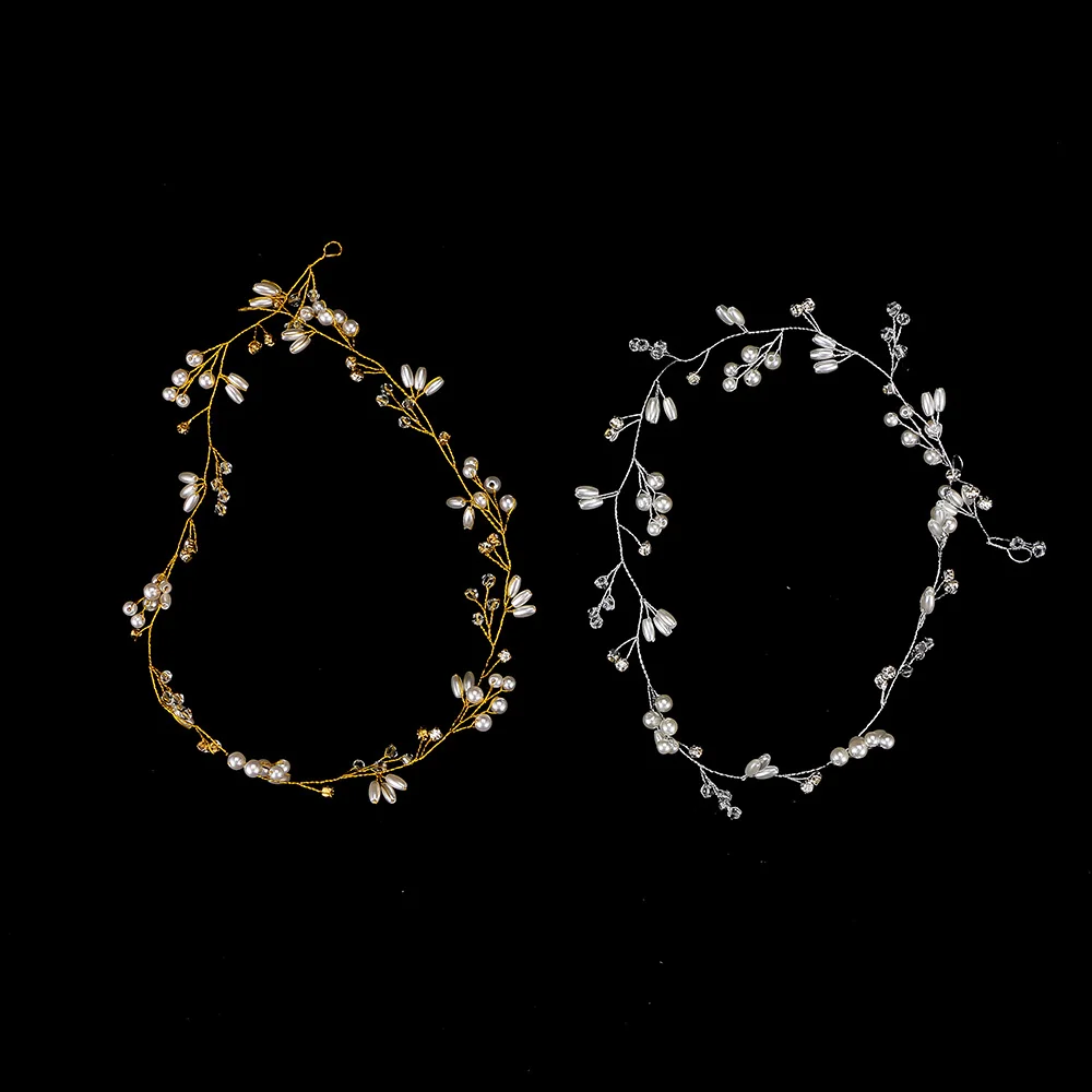 Fashion Romantic Women Crown Floral Crystal Simulated Pearl Headband Handmade 50CM Bride Wedding Jewelry Alloy Hairband | Украшения и
