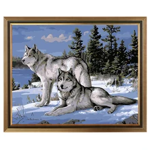

Diy Painting By Numbers oil painting Animal Two Wolves No Framed