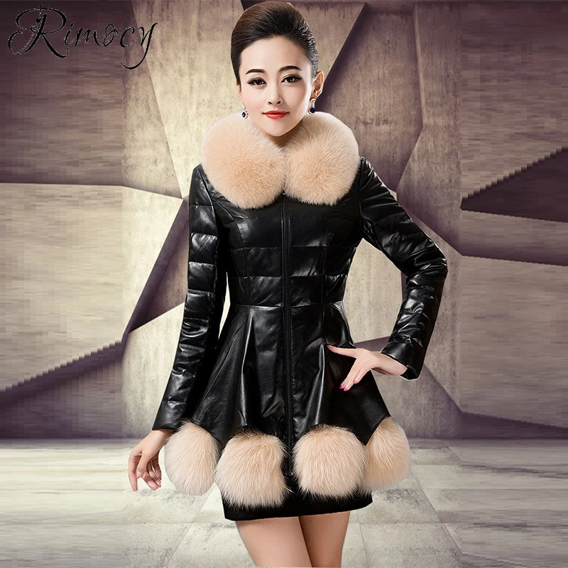 Rimocy 2018 Autumn winter black long PU warm coat women's