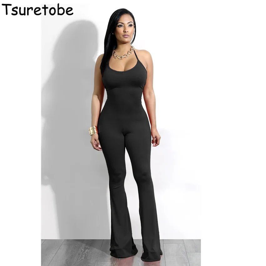 Tsuretobe Summer New Sexy Bandage Bodycon Jumpsuit Women Sleeveless Off