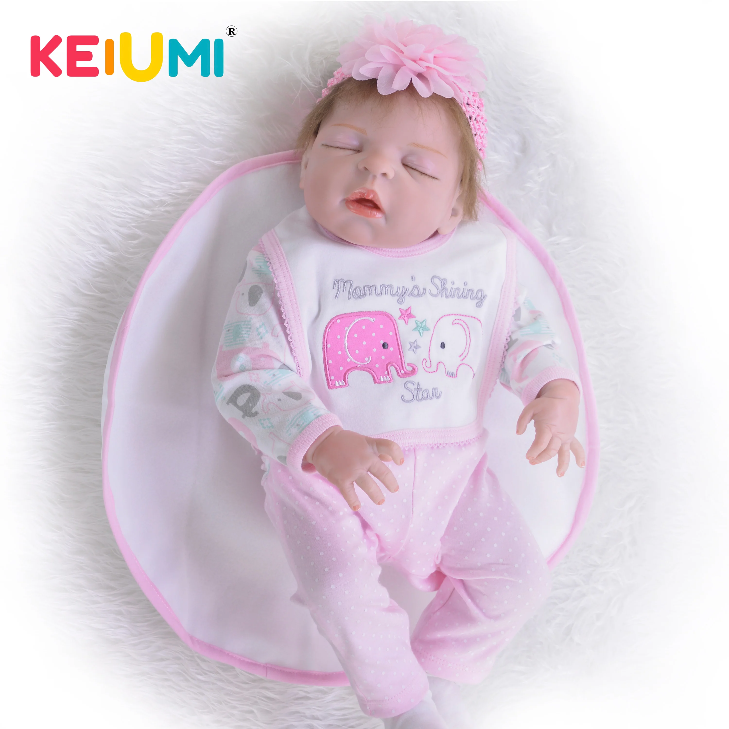 

KEIUMI 23" 57 CM Beautiful Baby Reborn Doll Full Body Silicone Dolls Realistic Closed Eye Boneca For Kids Surprise