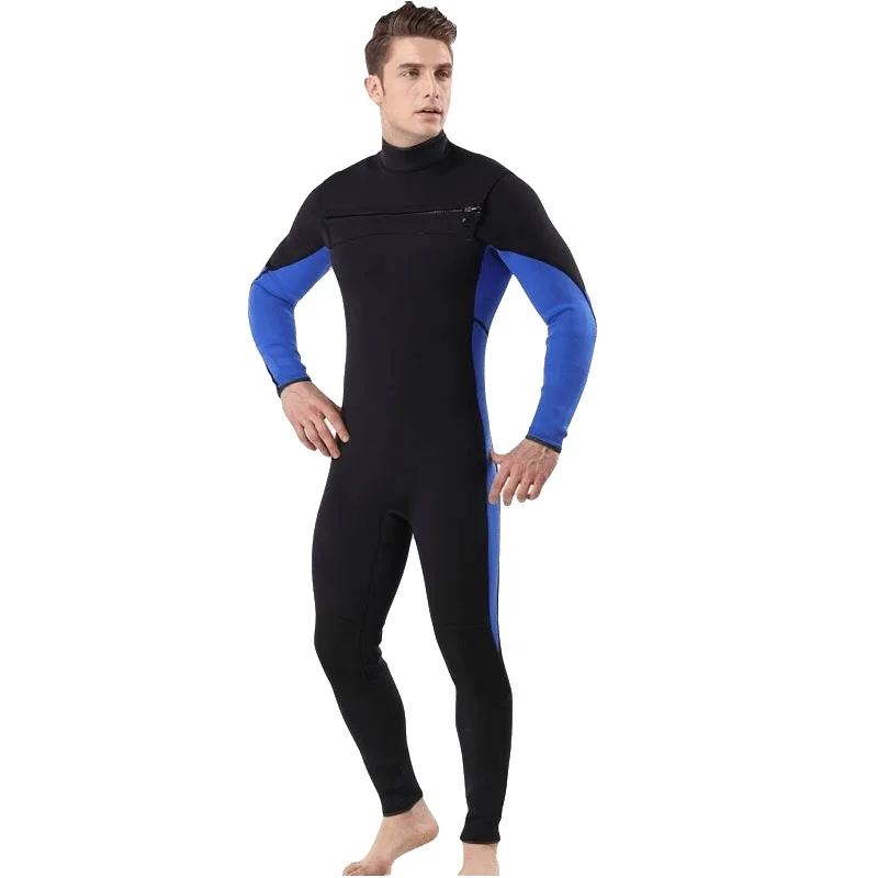 

2018 Men Plus Size Diving Wetsuit Keep Warm 3mm Neoprene One Piece Full Suit Blind Stitching Jumpsuit Surfing Suit Black Blue