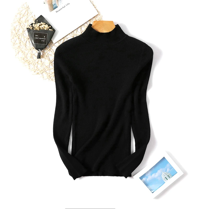 Tangada, зимний женский джемпер с высоким воротом, пуловер с длинным рукавом, стрейчевый пуловер с круглым вырезом, Женский Повседневный Мягкий Вязаный топ, Femme AQX04 - Цвет: Черный