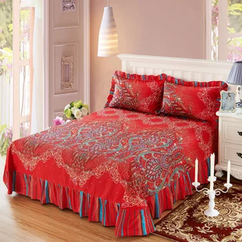 

Red Bohemia Blossom Queen King Full size Bed Sheet Set with 2Pcs Pillowcases Flat Sheet 100%Cotton Sheet Breathable Ultra Soft