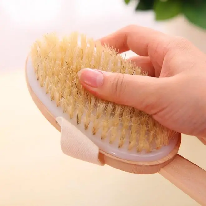 

Natural Bristle Middle Long Handle Wooden Shower Body Bath Brush ss1746