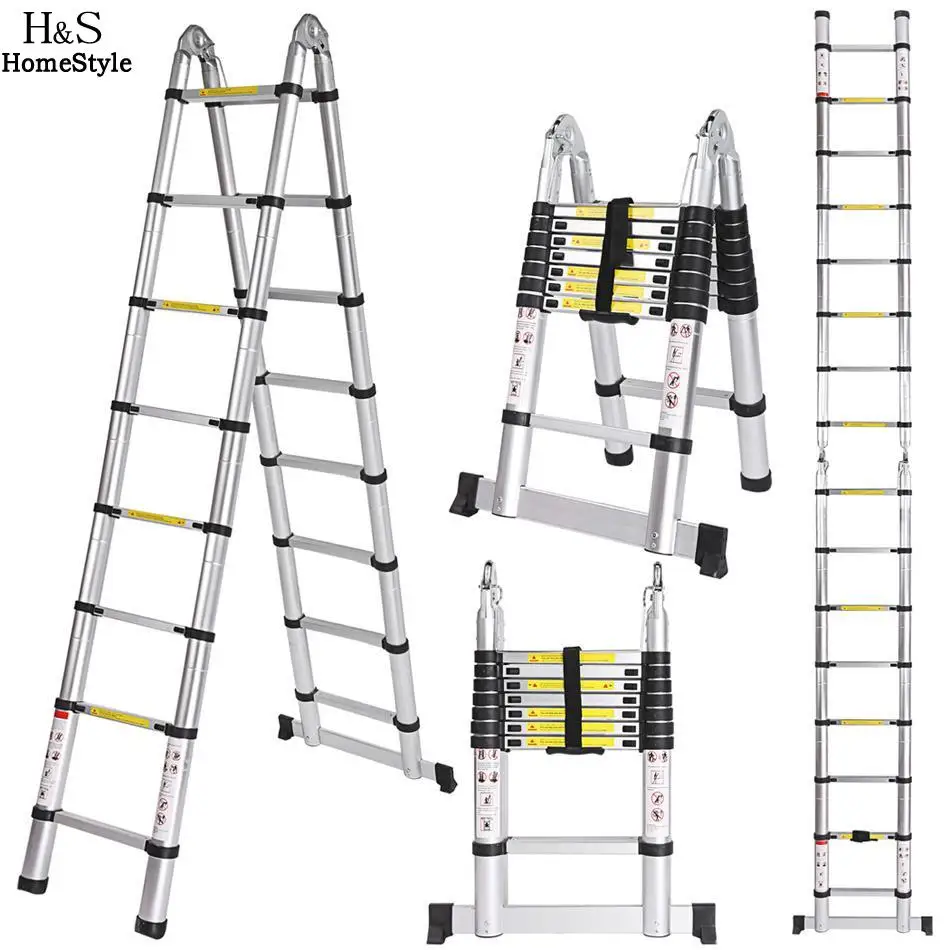 

Ancheer 16 steps Ladder Telescopic Alloy Extenable Multipurpose New 5M 2.5 *2.5M Folding Aluminum Extension Ladder
