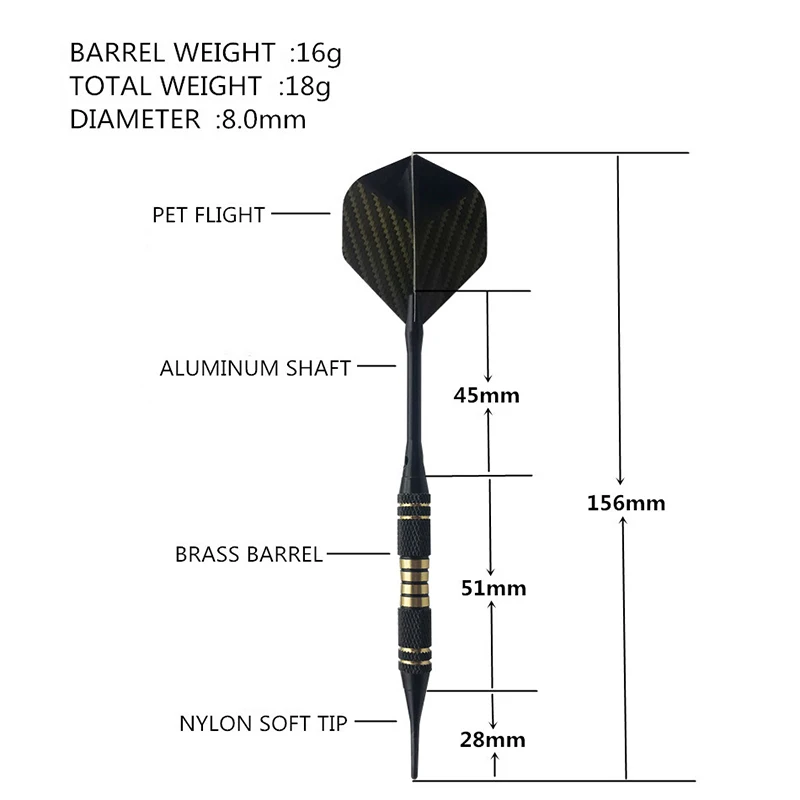 18 г 3 шт стальные безопасные дротики с мягким наконечником домашние спортивные дротики с черным полетом + Бесплатный чехол