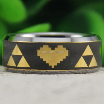 

Free Shipping YGK JEWELRY Hot Sales 8MM LEGEND of ZELDA 8 Bit Heart&Triforce Men's Comfort Tungsten Wedding Ring