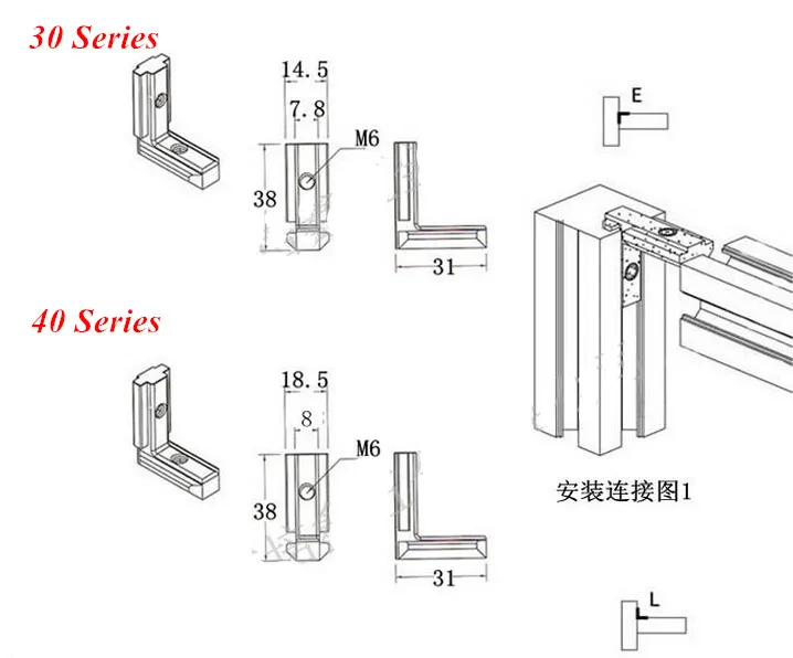 10 шт. Т-образной формы l-образный внутренний Угловой соединитель, шарнирные скобы для 3030 алюминиевого профиля со слотом 8 мм с винтами M6
