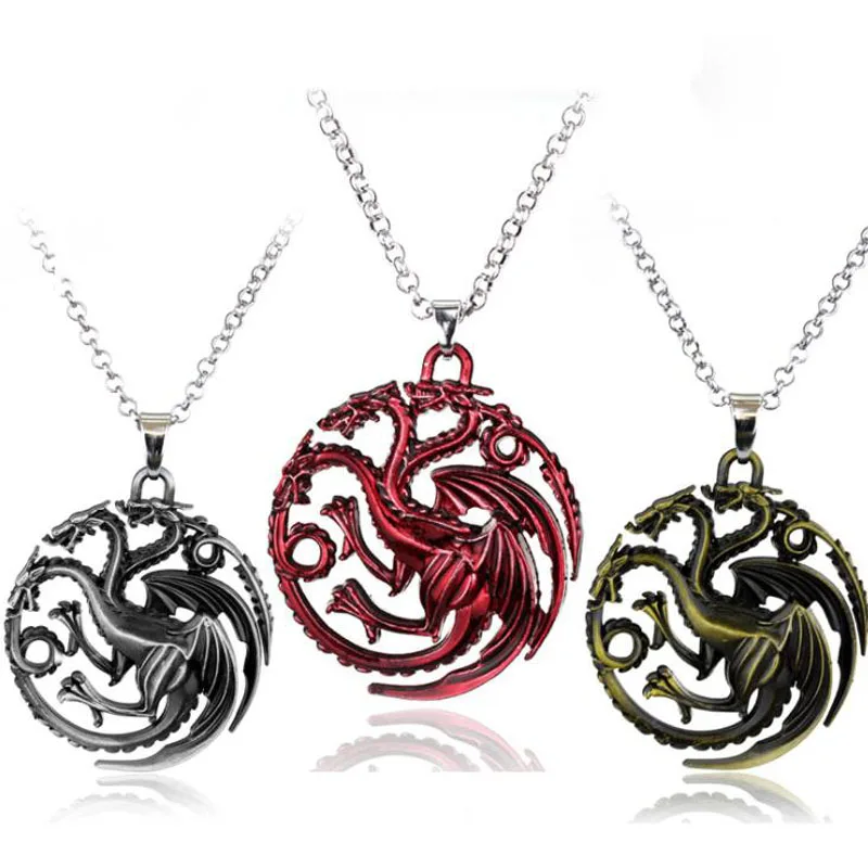 

10pcs/lot Fashion Jewelry Anime Game of Thrones Pendant Necklace Drogon Trinket Portachiavi Necklaces Chaveiro For Men