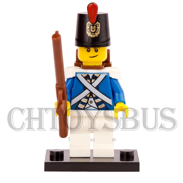 

Single Sale Pirates of the Caribbean Blue Uniform Imperial Soldier Guards with Backpack DIY Blocks minifig Kids Toys